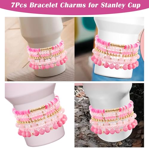 Ceoyiler Bracelets for Stanley Cup Accessories, 7Pcs for Stanley Cup 40 oz&30 oz, Attachments for Stanley Decorations (Pink) - Image 4