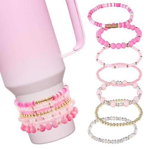 Ceoyiler Bracelets for Stanley Cup Accessories, 7Pcs for Stanley Cup 40 oz&30 oz, Attachments for Stanley Decorations (Pink) - Image 1