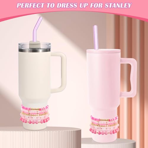 Ceoyiler Bracelets for Stanley Cup Accessories, 7Pcs for Stanley Cup 40 oz&30 oz, Attachments for Stanley Decorations (Pink) - Image 2