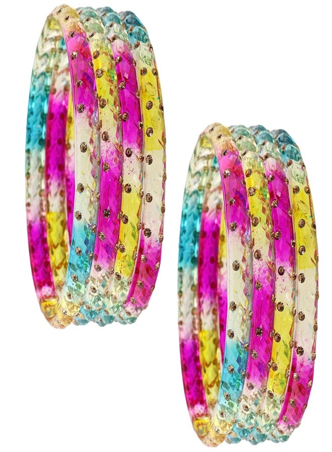 NMII طقم أساور كادا من الزجاج الشفاف NMII للنساء والفتيات، مرصع بأحجار الزركون الذهبية اللامعة والخرز | أحدث أساور كانجان تشودي للبنات | مجوهرات يومية، وحفلات زفاف، وحفلات - (GK50-PO2-DarkMulti-2.8) - Image 1