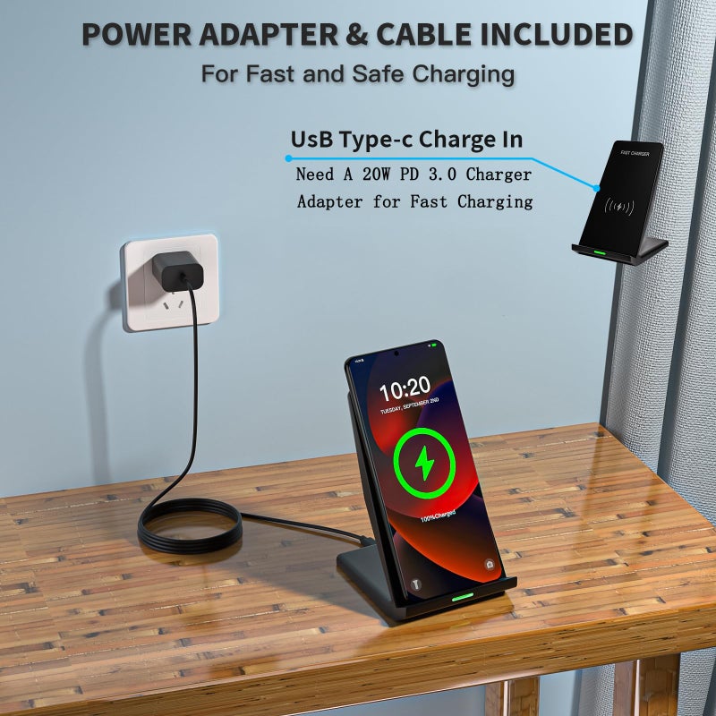 Rvelon Wireless Charger Station,15W Desk Wireless Charging Stand 20W USB C Adapter for Apple iPhone 17 Pro/17/17/Air/16 Pro/16E/16 Plus/15/14/13,Samsung Galaxy S25/S24/S23/S22/Z Flip Fold/Note 20,Google etc - Image 3