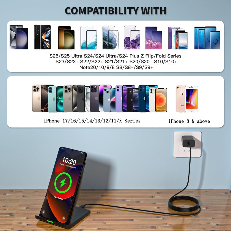 Rvelon Wireless Charger Station,15W Desk Wireless Charging Stand 20W USB C Adapter for Apple iPhone 17 Pro/17/17/Air/16 Pro/16E/16 Plus/15/14/13,Samsung Galaxy S25/S24/S23/S22/Z Flip Fold/Note 20,Google etc - Image 4