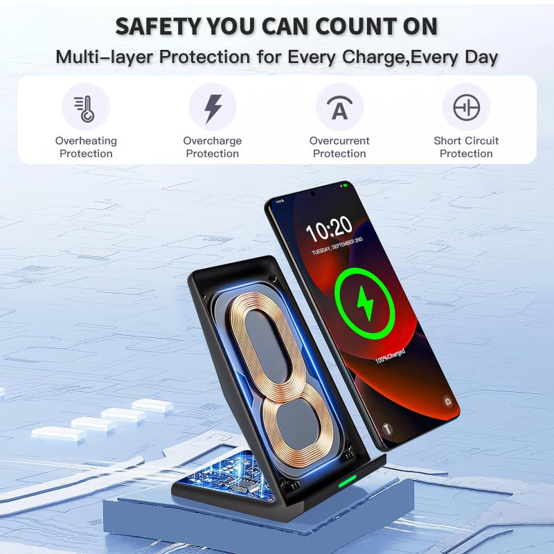 Rvelon Wireless Charger Station,15W Desk Wireless Charging Stand 20W USB C Adapter for Apple iPhone 17 Pro/17/17/Air/16 Pro/16E/16 Plus/15/14/13,Samsung Galaxy S25/S24/S23/S22/Z Flip Fold/Note 20,Google etc - Image 5