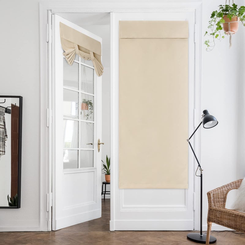 HOMEIDEAS HOMEIDEAS Blackout French Door Curtains for Door Window Privacy Curtains Set of 2 Covering for Glass Window Thermal Insulated Shades with Tie Up 26 X 68 Inch Beige