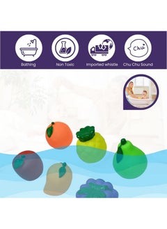 Manos Squeez Fruit Set Chu Chu Sound Toys Bath Toys for Kids Pack of 6 Bath Toy (Multicolor)  - Image 2