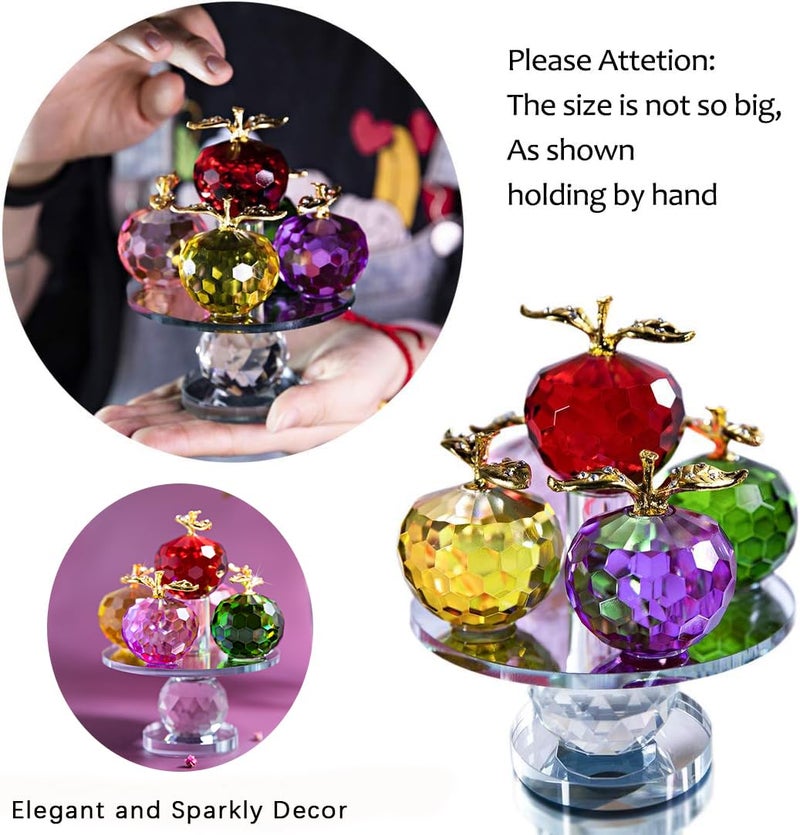 QFkris 5.1inches Height, 5 Colors Crystal Faceted Apples Ornament, Glass Apple Figurines Collectibles with Rotatable Base for Home Table Decor - Image 4