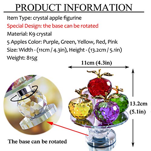 QFkris 5.1inches Height, 5 Colors Crystal Faceted Apples Ornament, Glass Apple Figurines Collectibles with Rotatable Base for Home Table Decor - Image 2