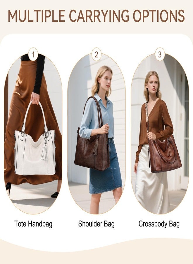 فاشي حقيبة هوبو من فاشي للنساء، حقيبة كروسبودي من الجلد النباتي، حقيبة يد بسحاب وحزام كتف بتصميم جيتار كلاسيكي، لون بني، مناسبة للعمل - Image 5