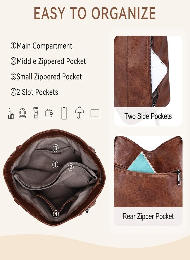 فاشي حقيبة هوبو من فاشي للنساء، حقيبة كروسبودي من الجلد النباتي، حقيبة يد بسحاب وحزام كتف بتصميم جيتار كلاسيكي، لون بني، مناسبة للعمل - Image 3