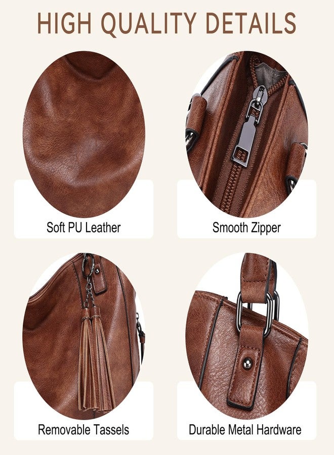 فاشي حقيبة هوبو من فاشي للنساء، حقيبة كروسبودي من الجلد النباتي، حقيبة يد بسحاب وحزام كتف بتصميم جيتار كلاسيكي، لون بني، مناسبة للعمل - Image 4