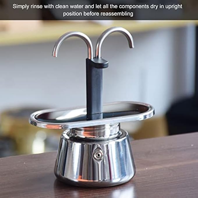 LICAEVEY Mocha Pot 100Ml Double Head Mocha Coffee Pot 2 Cup Dual Pipe Stainless Steel Classic Italian Coffee Maker Stovetop Espresso Maker - Image 4