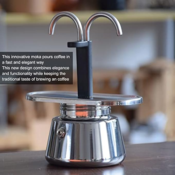 LICAEVEY Mocha Pot 100Ml Double Head Mocha Coffee Pot 2 Cup Dual Pipe Stainless Steel Classic Italian Coffee Maker Stovetop Espresso Maker - Image 3