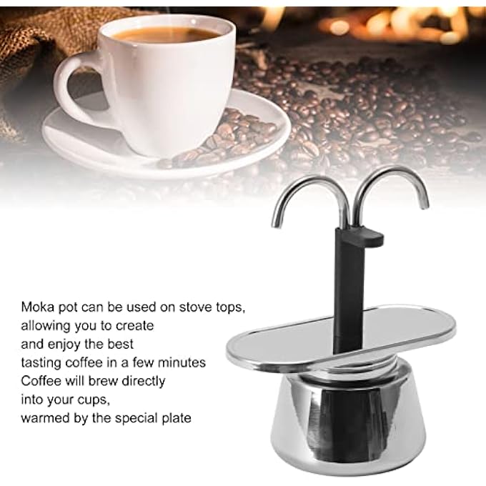 LICAEVEY Mocha Pot 100Ml Double Head Mocha Coffee Pot 2 Cup Dual Pipe Stainless Steel Classic Italian Coffee Maker Stovetop Espresso Maker - Image 5