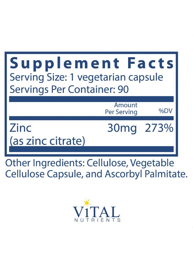 Vital Nutrients Zinc (Citrate) Highly Absorbable Immune Support 90 Vegetarian Capsules Per Bottle 30 Mg - Image 3