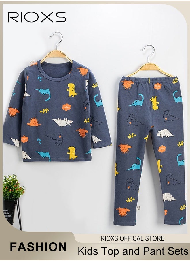 RIOXS - 2 Pcs Boys Pajama Set, Adorable Cartoon Suit, Comfortable Long Sleeve Sleepwear, Pure Cotton Nightwear for Toddler Boys, Suitable for Spring and Fall - Image 1