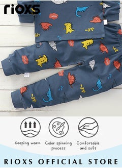 RIOXS 2 Pcs Boys Pajama Set, Adorable Cartoon Suit, Comfortable Long Sleeve Sleepwear, Pure Cotton Nightwear for Toddler Boys, Suitable for Spring and Fall  - Image 5