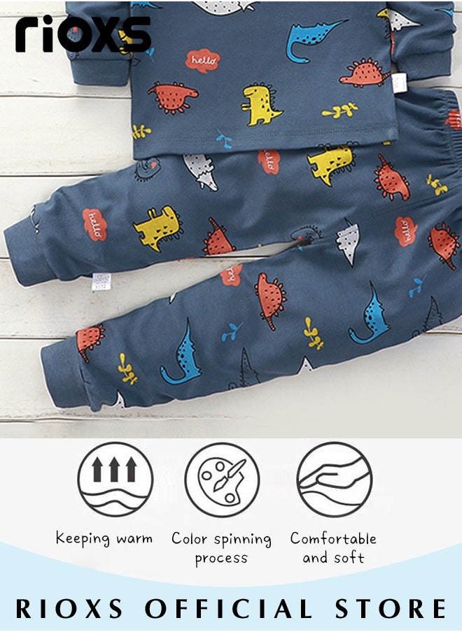 RIOXS - 2 Pcs Boys Pajama Set, Adorable Cartoon Suit, Comfortable Long Sleeve Sleepwear, Pure Cotton Nightwear for Toddler Boys, Suitable for Spring and Fall - Image 1
