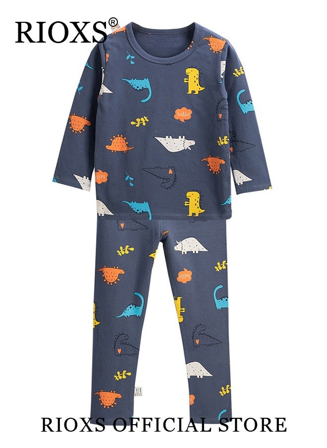 RIOXS - 2 Pcs Boys Pajama Set, Adorable Cartoon Suit, Comfortable Long Sleeve Sleepwear, Pure Cotton Nightwear for Toddler Boys, Suitable for Spring and Fall - Image 1