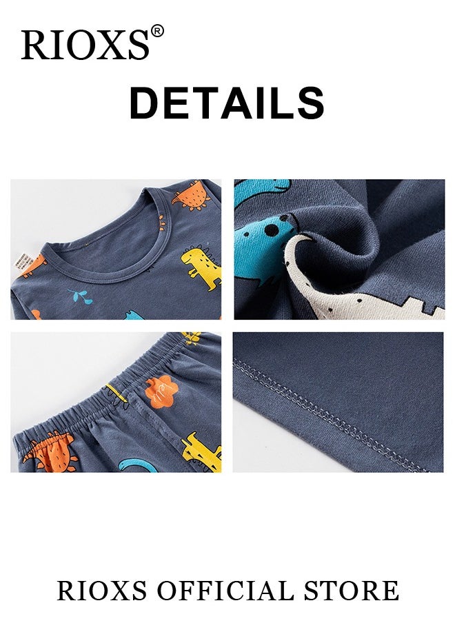 RIOXS - 2 Pcs Boys Pajama Set, Adorable Cartoon Suit, Comfortable Long Sleeve Sleepwear, Pure Cotton Nightwear for Toddler Boys, Suitable for Spring and Fall - Image 1