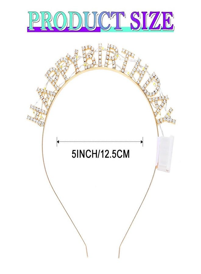 Zoestar Light Up Happy Birthday Headband Glow Rhinestone Birthday Party Hair Accessories Women (Gold, One Size) - Image 4