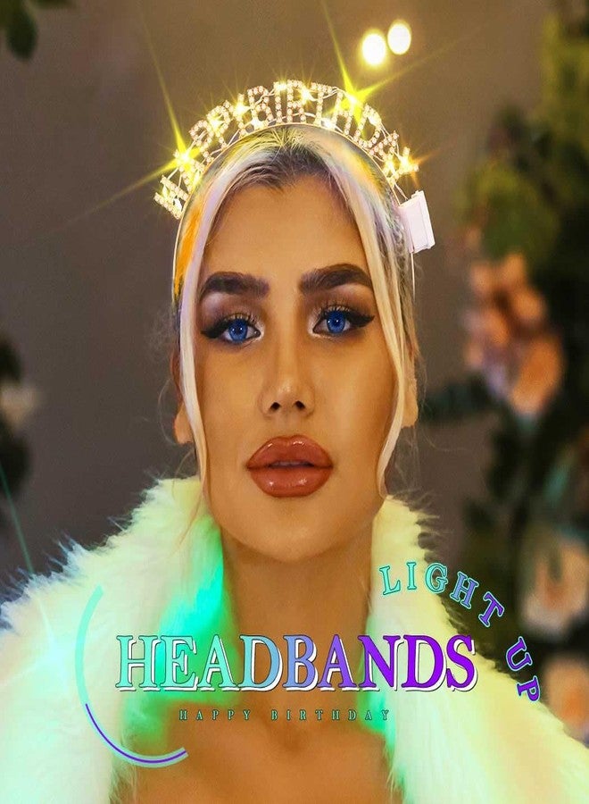 Zoestar Light Up Happy Birthday Headband Glow Rhinestone Birthday Party Hair Accessories Women (Gold, One Size) - Image 3
