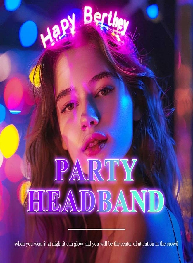 Zoestar Light Up Happy Birthday Headband Glow Rhinestone Birthday Party Hair Accessories Women (Gold, One Size) - Image 5