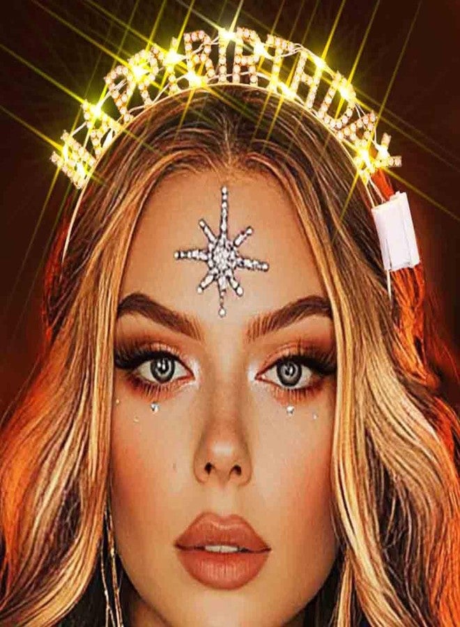 Zoestar Light Up Happy Birthday Headband Glow Rhinestone Birthday Party Hair Accessories Women (Gold, One Size) - Image 1