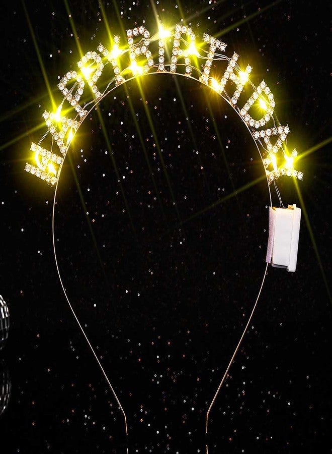 Zoestar Light Up Happy Birthday Headband Glow Rhinestone Birthday Party Hair Accessories Women (Gold, One Size) - Image 2