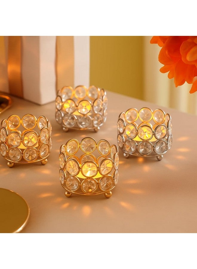 CentraLit حامل شموع كريستال سنترا ليت للإضاءة المنزلية، عناصر ديكور ديوالي، شموع صغيرة - هدية عودة للزفاف، هدايا الشركات، ديكور الطاولة (ذهبي (عبوة من 4)) - Image 1