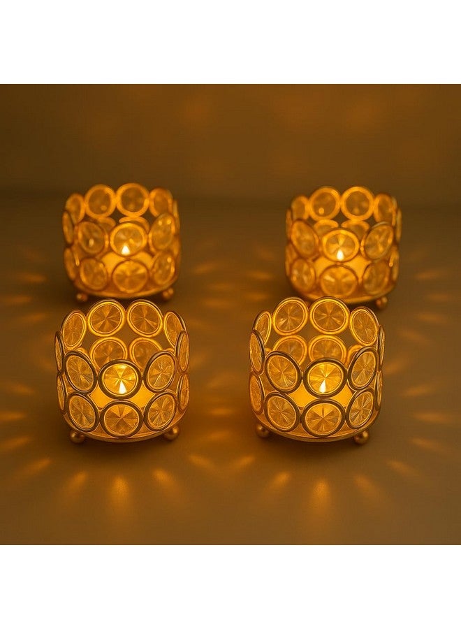 CentraLit حامل شموع كريستال سنترا ليت للإضاءة المنزلية، عناصر ديكور ديوالي، شموع صغيرة - هدية عودة للزفاف، هدايا الشركات، ديكور الطاولة (ذهبي (عبوة من 4)) - Image 5