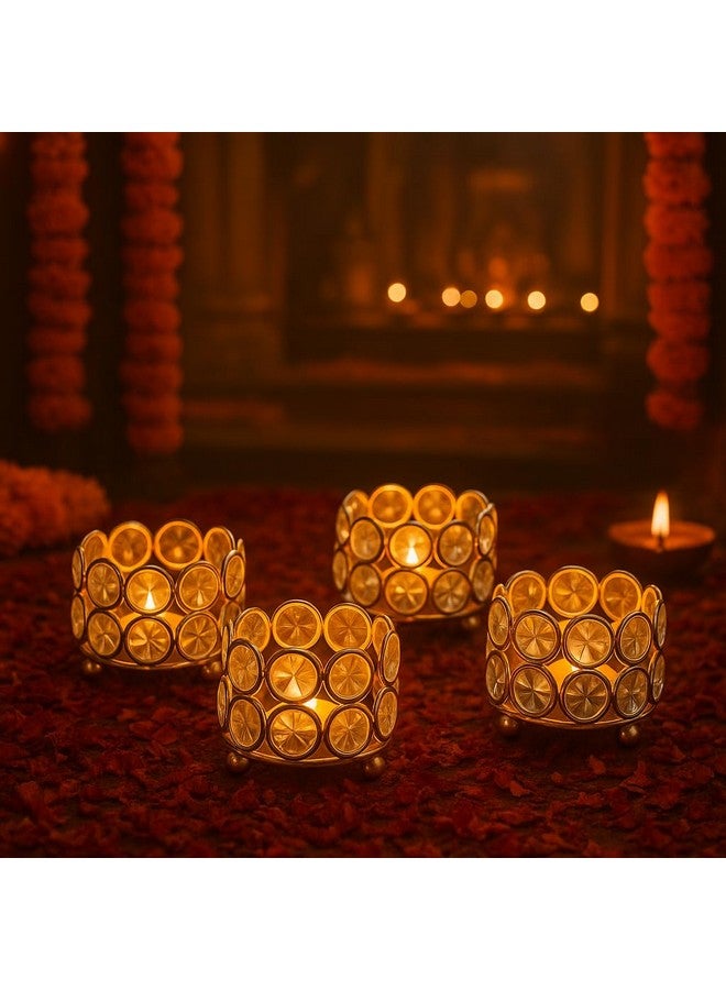 CentraLit حامل شموع كريستال سنترا ليت للإضاءة المنزلية، عناصر ديكور ديوالي، شموع صغيرة - هدية عودة للزفاف، هدايا الشركات، ديكور الطاولة (ذهبي (عبوة من 4)) - Image 2