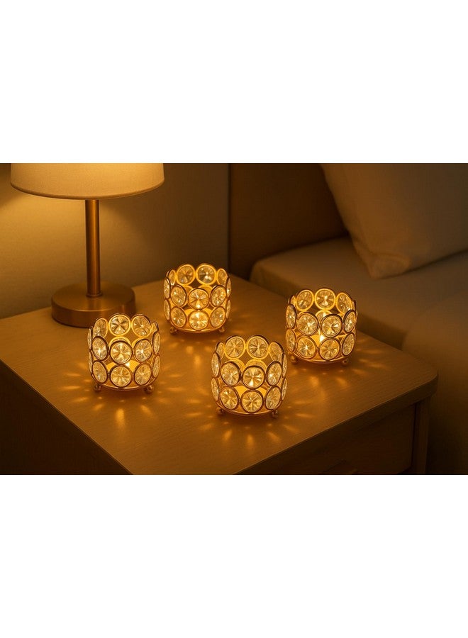 CentraLit حامل شموع كريستال سنترا ليت للإضاءة المنزلية، عناصر ديكور ديوالي، شموع صغيرة - هدية عودة للزفاف، هدايا الشركات، ديكور الطاولة (ذهبي (عبوة من 4)) - Image 4