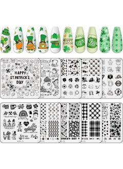 Whaline 10Pcs St Patricks Day Nail Art Stamping Plates Kit Shamrock Gnome Image Stamp Templates Irish Nail Art Plates for Holiday DIY Print Manicure Salon Design Gift