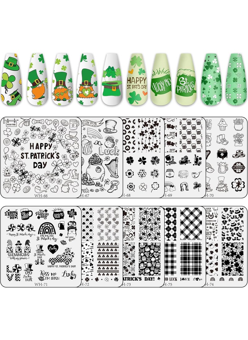 Whaline - Whaline 10Pcs St Patricks Day Nail Art Stamping Plates Kit Shamrock Gnome Image Stamp Templates Irish Nail Art Plates for Holiday DIY Print Manicure Salon Design Gift - Image 1