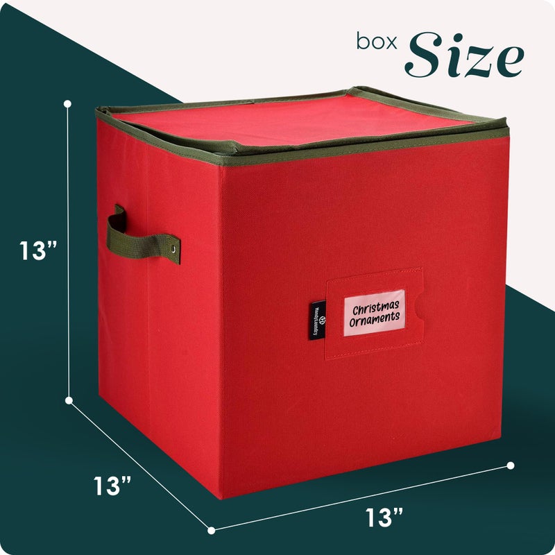 Handy Laundry Christmas Ornament Storage - Stores upto 64 Holiday Ornaments, Adjustable Dividers, Zippered Top, Two Handles. Storage Box Keeps Holiday Decorations Clean and Dry for Next Season. (Red) - Image 5