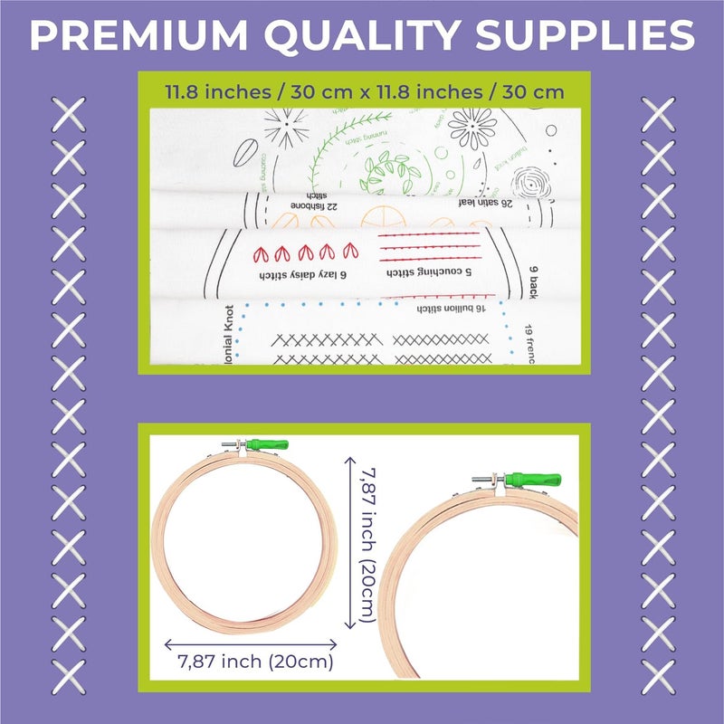 Qroof Diy Beginners Embroidery Cross Stitch Starter Kit -4 Patterns Fabric Set, Hoop, Threads, And Supplies For Hand Eembroidery Beginners Kids, Adults, Women, Multicolor - Image 4