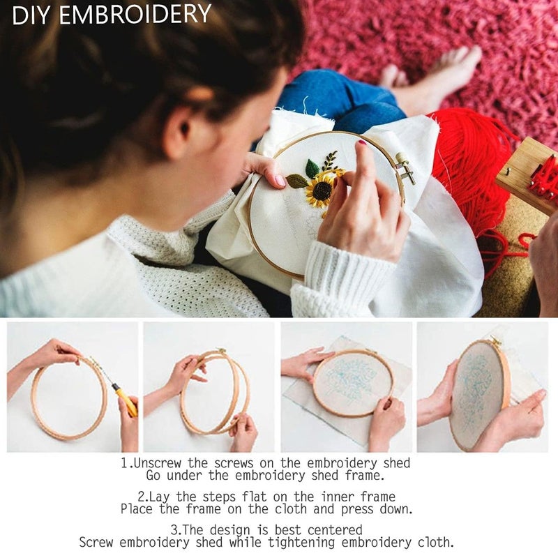 Qroof Diy Beginners Embroidery Cross Stitch Starter Kit -4 Patterns Fabric Set, Hoop, Threads, And Supplies For Hand Eembroidery Beginners Kids, Adults, Women, Multicolor - Image 5