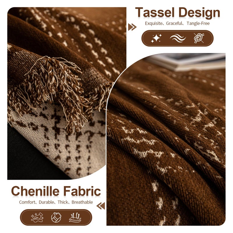 HANDONTIME Plaid Sofa Cover for 3 Cushion Couch, Washable Checkered Couch Slipcover White Geometric Dog Couch Cover Blanket Pet-Friendly Chenille Furniture Protector Sofa Covers(Dark Brown, 71"x134") - Image 2
