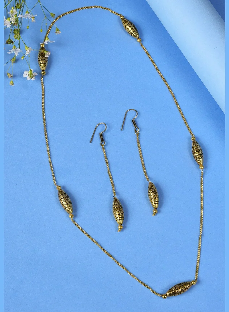 SOHI Gold Plated Designer Chain and Earrings Set