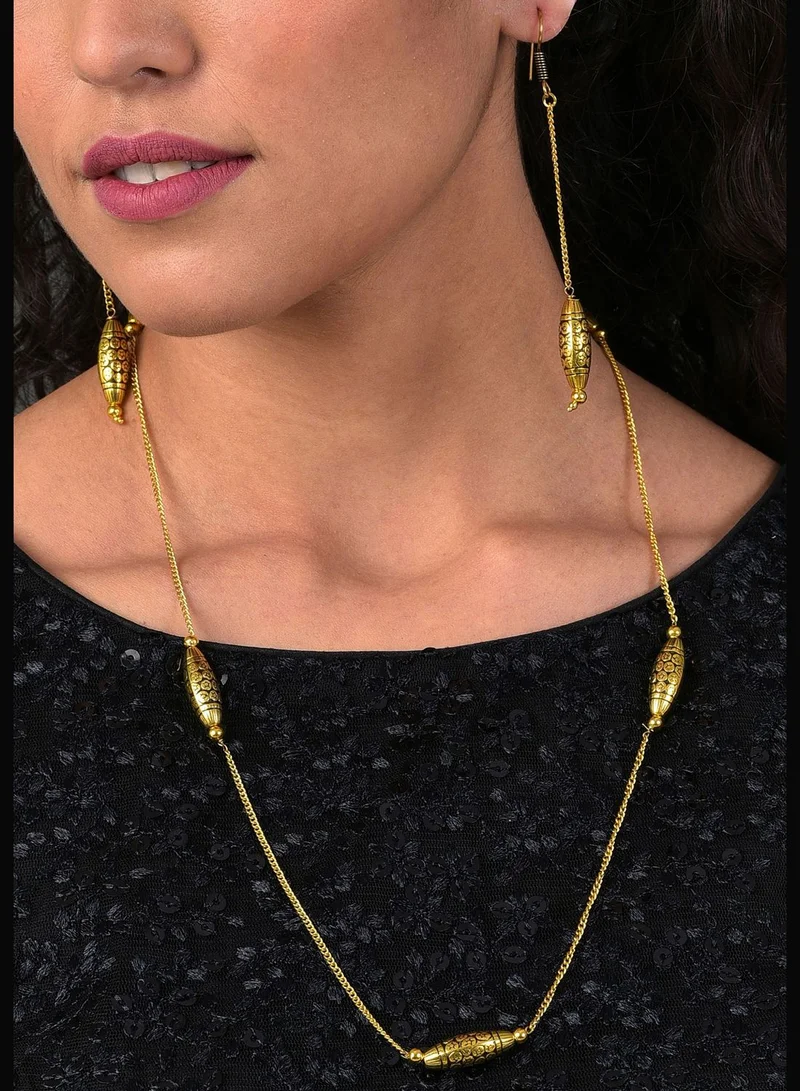 SOHI Gold Plated Designer Chain and Earrings Set