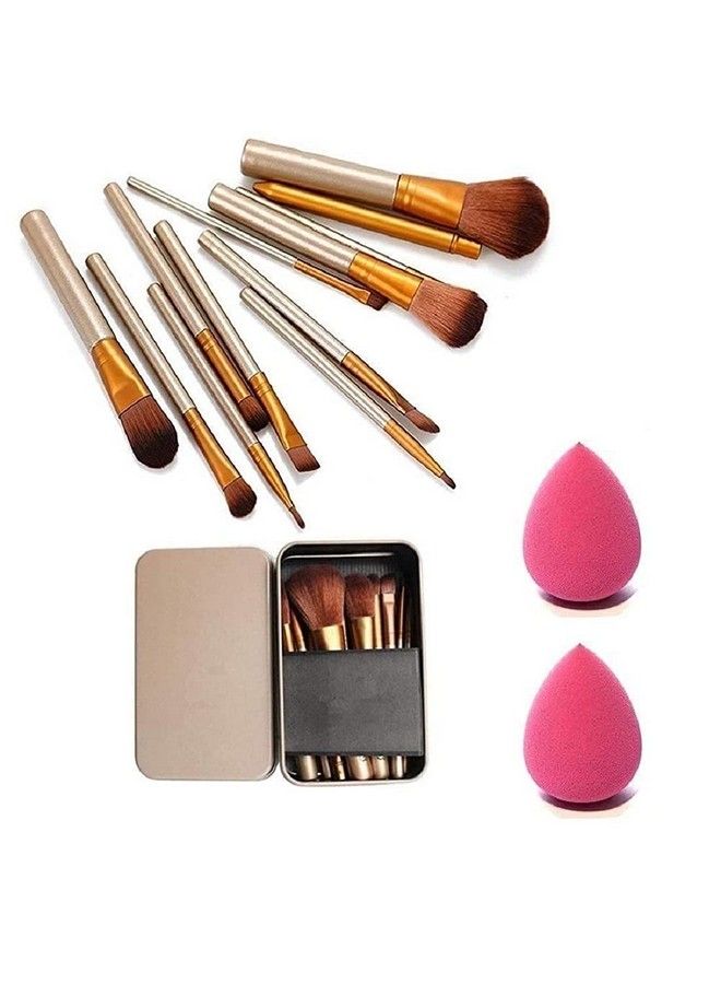 LELE Makeup Brush Set Of 12 With Storage Metal Box With 2Pc Sponge Puff (Color May Vary) - Image 2