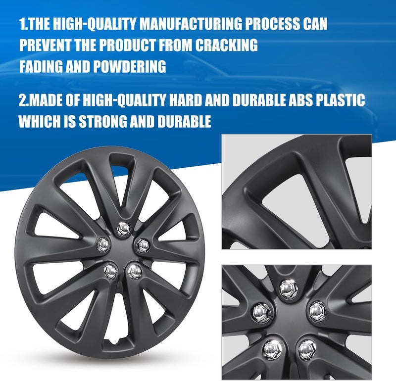 CAROXX 16'' Hubcaps, Universal Wheel Rim Cover R16 Hub Caps, Black Matte, 4 Pack - Image 2