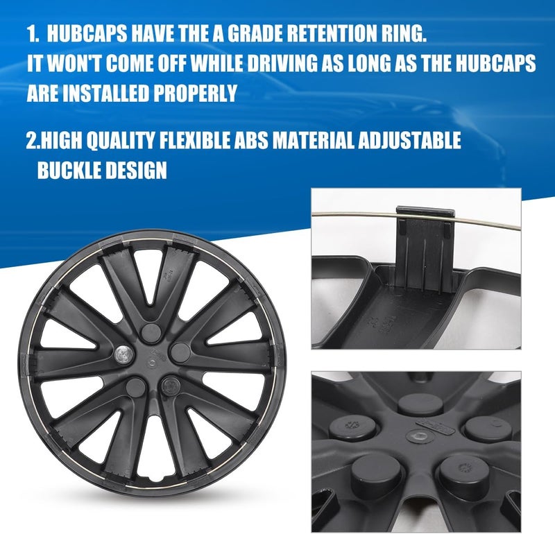 CAROXX 16'' Hubcaps, Universal Wheel Rim Cover R16 Hub Caps, Black Matte, 4 Pack - Image 3