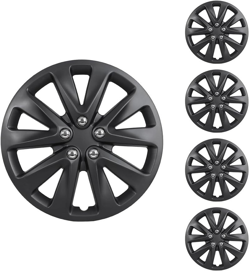 CAROXX 16'' Hubcaps, Universal Wheel Rim Cover R16 Hub Caps, Black Matte, 4 Pack - Image 1