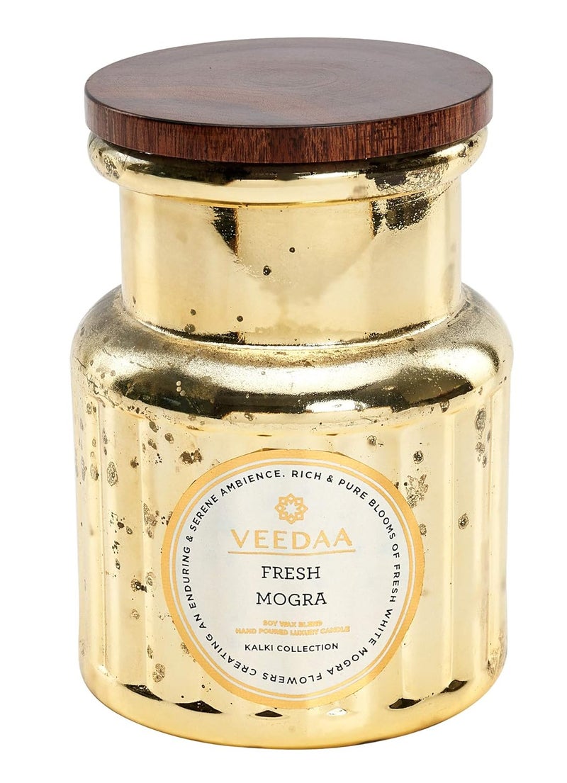 VEEDAA Fresh Mogra Crown Glass Soy Wax Scented Candle Burns 45 Hours - Image 2