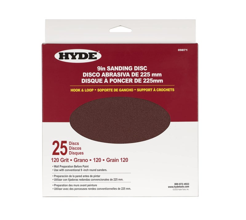 Hyde Round Abrasive Sanding Disc, 9" 120 Grit, 25 Pack fits Hyde Radial Sander - Image 1