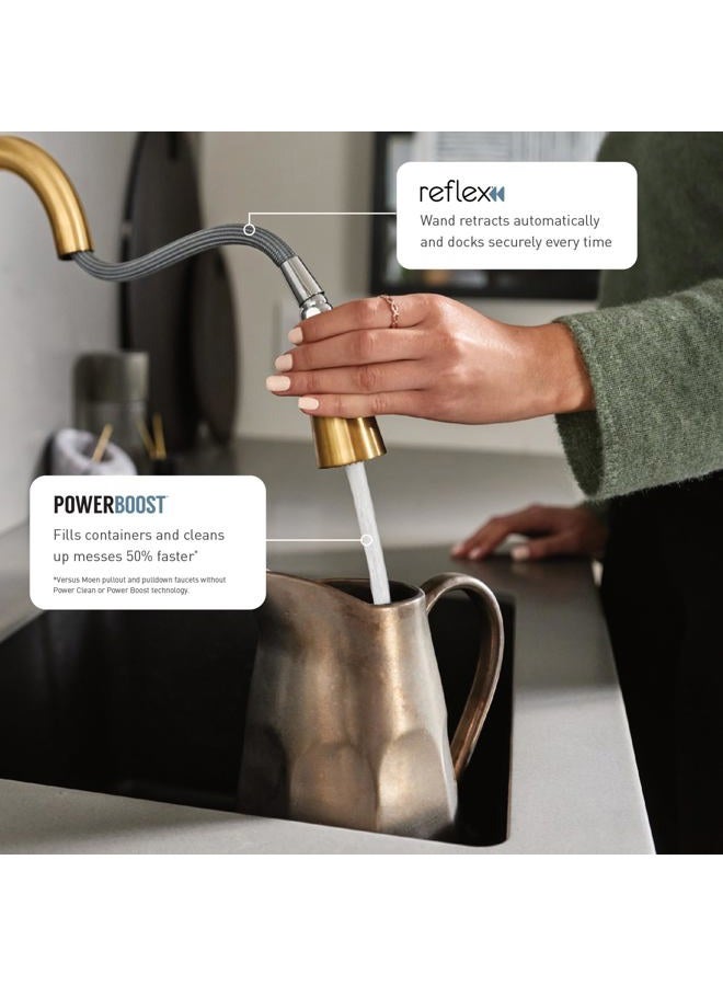 MOEN Weymouth Brushed Gold One-Handle Traditional Pulldown Kitchen Faucet with Power Boost, S73004BG - Image 2