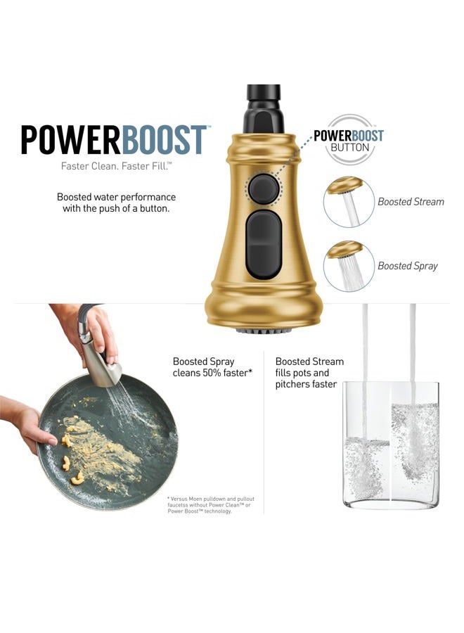MOEN Weymouth Brushed Gold One-Handle Traditional Pulldown Kitchen Faucet with Power Boost, S73004BG - Image 5
