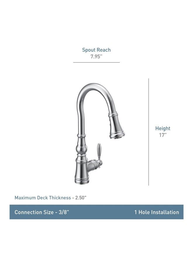 MOEN Weymouth Brushed Gold One-Handle Traditional Pulldown Kitchen Faucet with Power Boost, S73004BG - Image 4