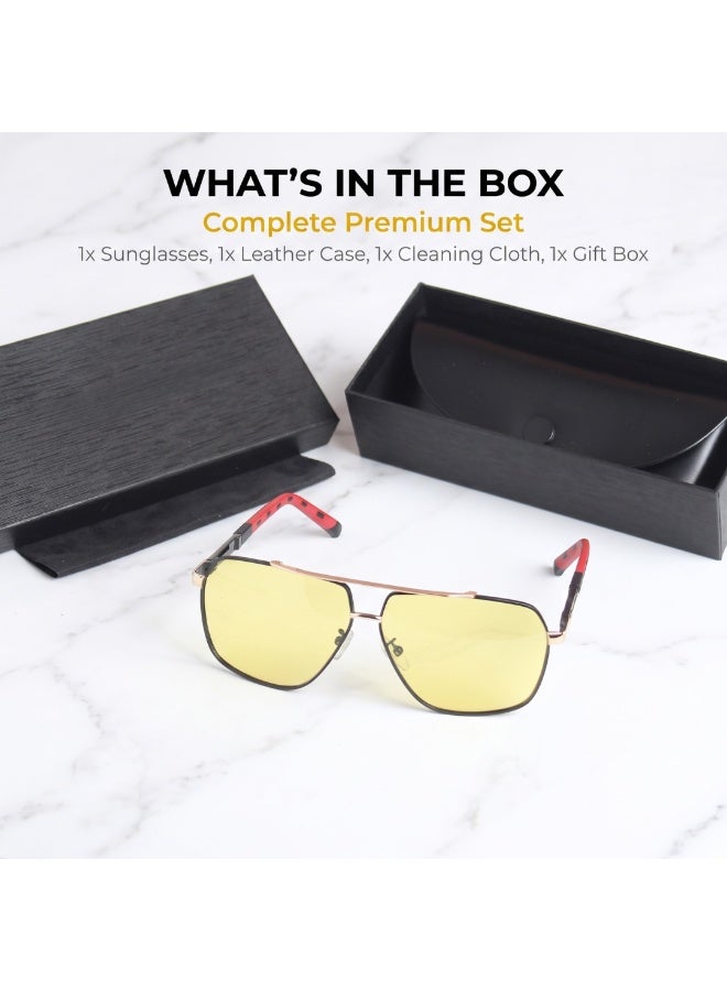 Men Polarized Yellow Tint Sports Sunglasses, Color Shift Lens Driving Eyewear with Premium Leather Case & Cleaning Cloth, Ideal for Fishing Golf Hiking All Season Outdoor Use - Image 1